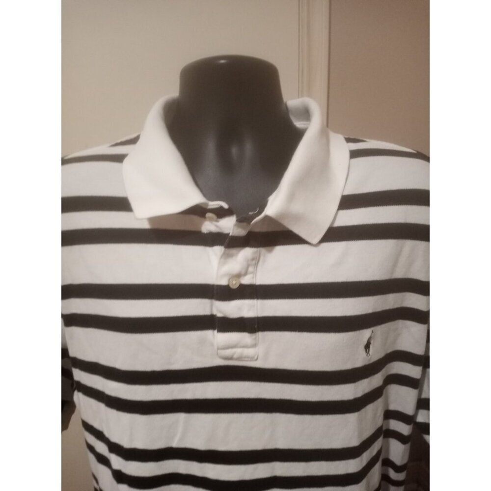 Ralph Lauren Polo Shirt Mens 3XB Big Black White Stripe Pony Logo Short Sleeve - Picture 5 of 13